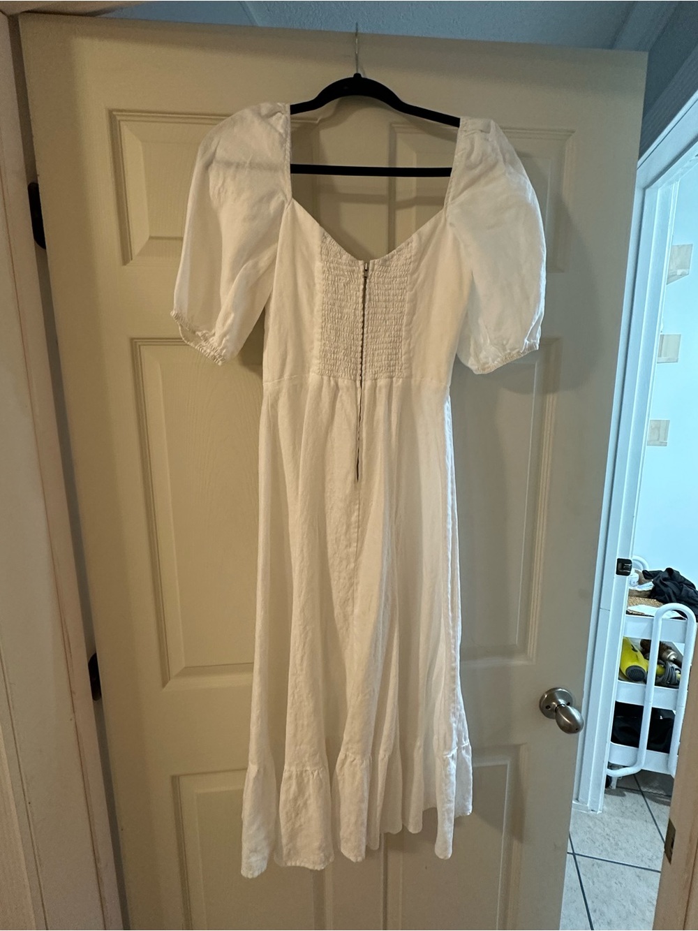 Reformation Belgium White Puff-Sleeve Linen Midi Dress - Picture 2 of 6